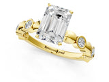 Yellow gold Emerald Solitaire Bezel-Set Diamond Ring with Beaded Band and Four-Prong Setting_48