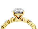 Yellow gold Emerald Solitaire Bezel-Set Diamond Ring with Beaded Band and Four-Prong Setting_51