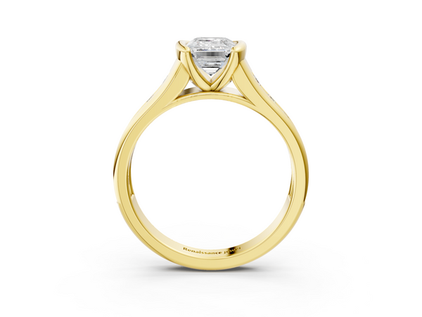 Yellow Gold Emerald Cut Half Bezel Engagement Ring Setting with Graduated Channel Set Accents