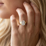 Yellow gold Emerald Solitaire Bezel Set Diamond Ring with Wide Band_17