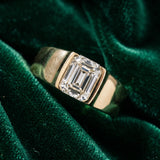 Yellow gold Emerald Solitaire Bezel Set Diamond Ring with Wide Band_18