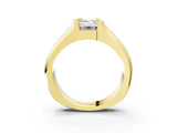 Yellow gold Emerald Solitaire Bezel Set Diamond Ring with Wide Band_6