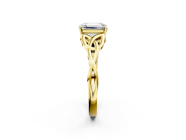 Yellow Gold Emerald Cut Celtic Knot Solitaire Engagement Ring Setting with Open Knot Shoulders