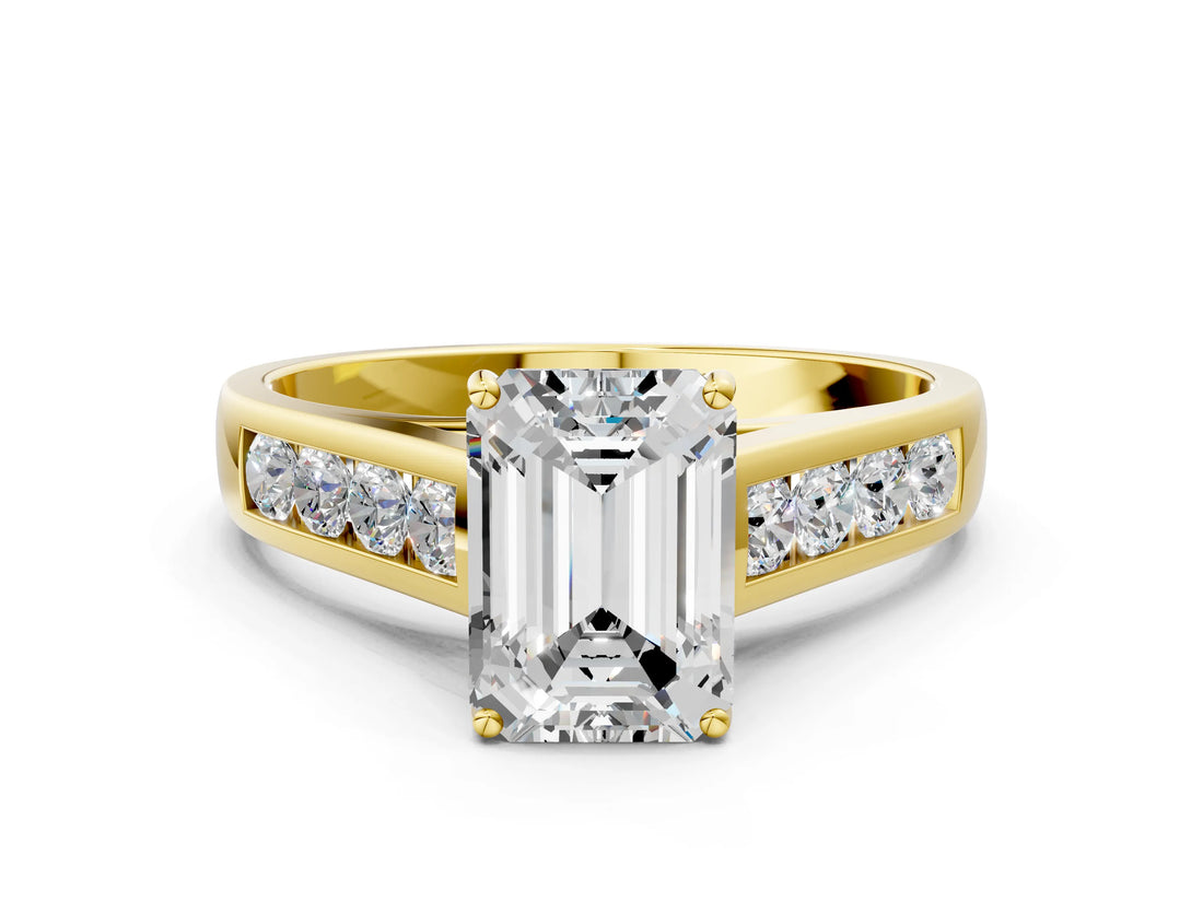 Yellow gold Emerald Solitaire Channel-Set Diamond Engagement Ring with Four-Prong Setting_32