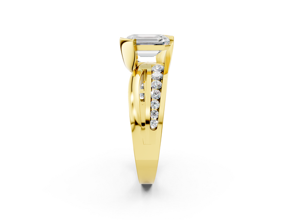 Yellow gold Emerald Solitaire Channel-Set Split Shank Ring with Tension Prong Setting