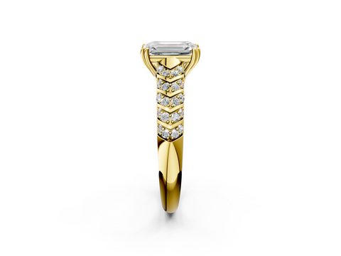 Yellow gold Emerald Solitaire Chevron Pave Diamond Engagement Ring with Six-Prong Setting_5