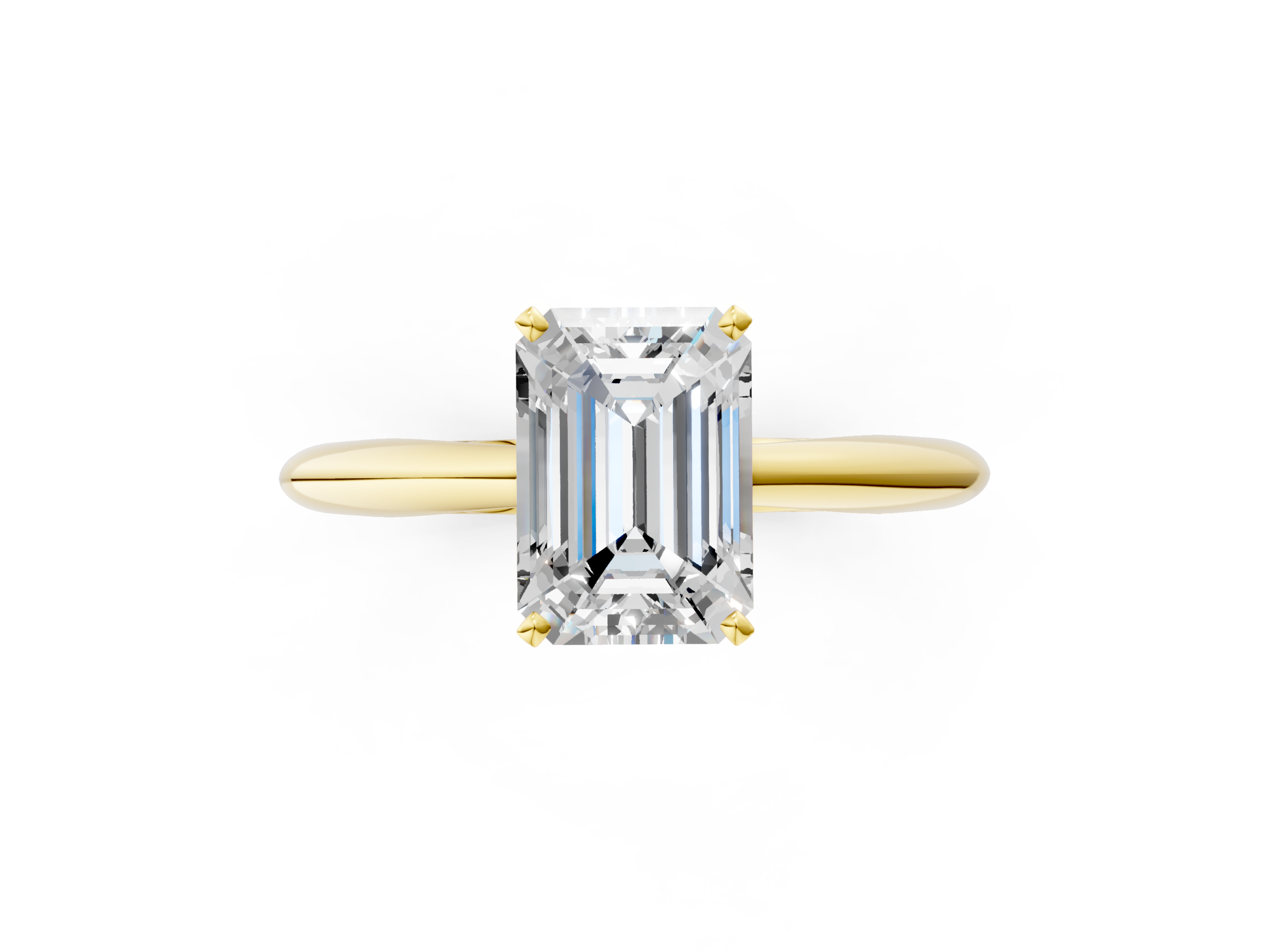 Yellow gold Emerald Solitaire Diamond Engagement Ring with Cathedral Setting and Four-Prong Mount on a Classic Band_204