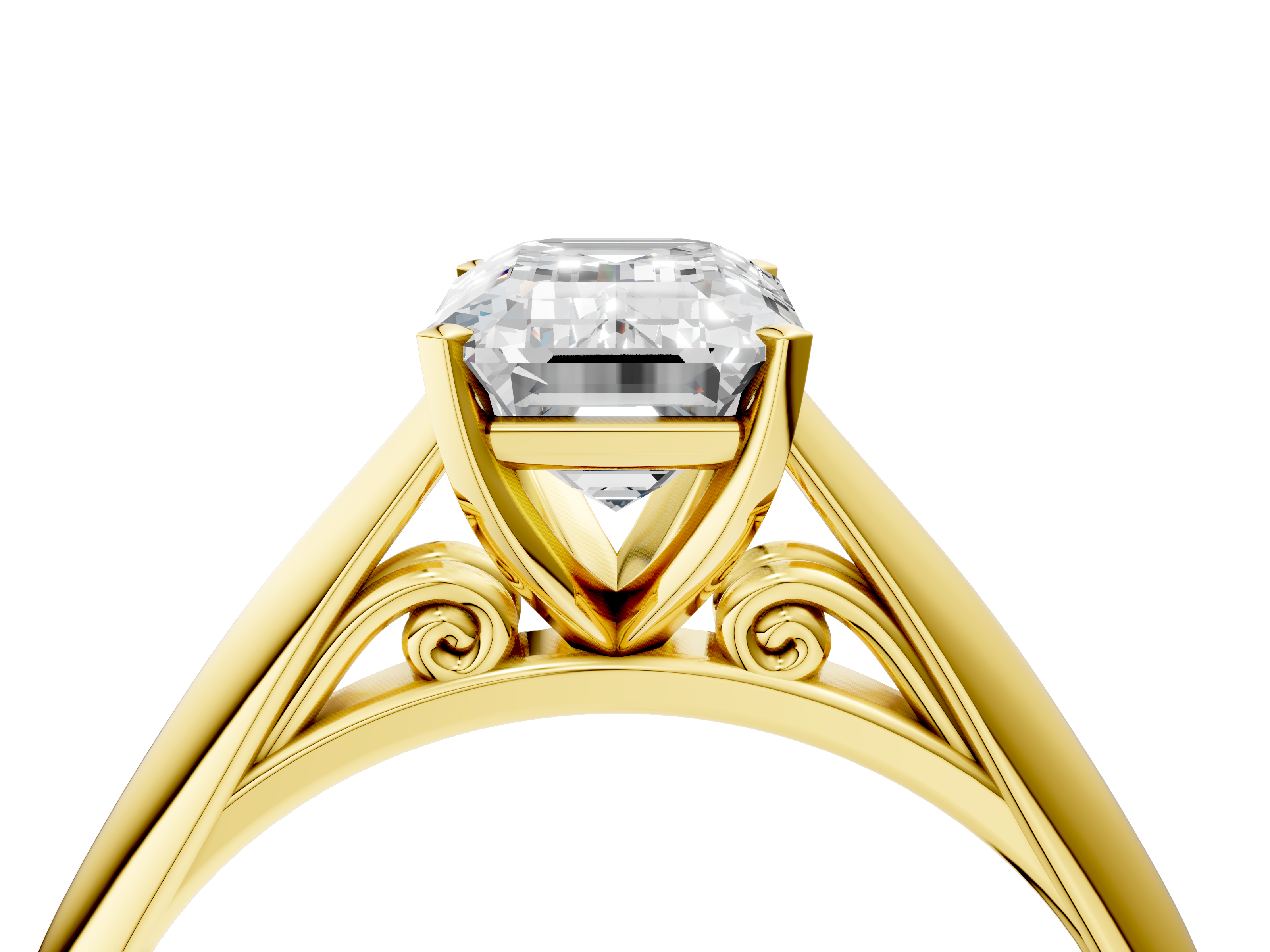 Yellow gold Emerald Solitaire Diamond Engagement Ring with Cathedral Setting and Four-Prong Mount on a Classic Band_208