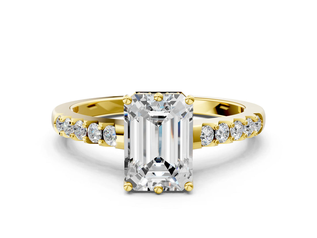 Yellow gold Emerald Solitaire Diamond Engagement Ring with Pavé Band and Six-Prong Setting_27
