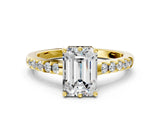 Yellow gold Emerald Solitaire Diamond Engagement Ring with Pavé Band and Six-Prong Setting_27