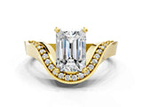 Yellow gold Emerald Solitaire Diamond Engagement Ring with Pave Band and Four-Prong Setting 1