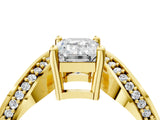 Yellow gold Emerald Solitaire Diamond Engagement Ring with Pave Band and Four-Prong Setting 5