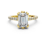 Yellow gold Emerald Solitaire Diamond Engagement Ring with Pave Band and Six-Prong Setting_43