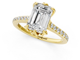 Yellow gold Emerald Solitaire Diamond Engagement Ring with Pave Band and Six-Prong Setting_44