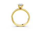 Yellow gold Emerald Solitaire Diamond Engagement Ring with XO Engraved Band and Four-Prong Setting 3