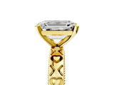 Yellow gold Emerald Solitaire Diamond Engagement Ring with XO Engraved Band and Four-Prong Setting 5