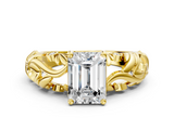 Yellow gold Emerald Solitaire Diamond Leaf Vine Band with Prong Setting_55