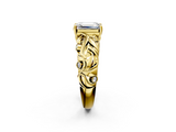 Yellow gold Emerald Solitaire Diamond Leaf Vine Band with Prong Setting_57