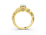 Yellow gold Emerald Solitaire Diamond Leaf Vine Band with Prong Setting_58
