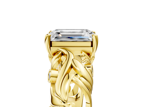 Yellow gold Emerald Solitaire Diamond Leaf Vine Band with Prong Setting_60