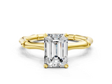 Yellow gold Emerald Solitaire Diamond Ring with Bamboo Band and Four-Prong Setting_73