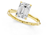 Yellow gold Emerald Solitaire Diamond Ring with Bamboo Band and Four-Prong Setting_74
