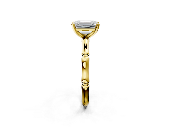 Yellow Gold Emerald Cut Solitaire Engagement Ring Setting with Bamboo Band and Basket Head