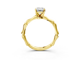 Yellow gold Emerald Solitaire Diamond Ring with Bamboo Band and Four-Prong Setting_76