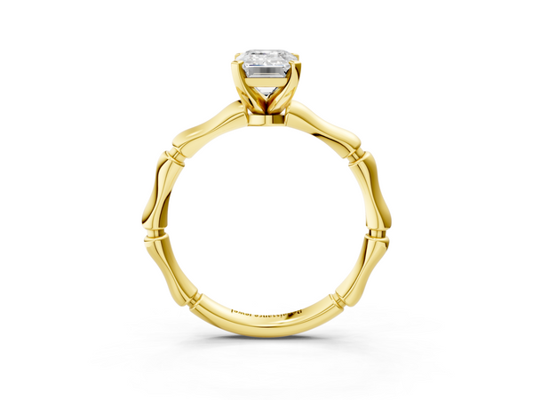 Yellow Gold Emerald Cut Solitaire Engagement Ring Setting with Bamboo Band and Basket Head