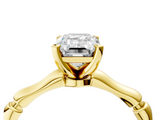 Yellow gold Emerald Solitaire Diamond Ring with Bamboo Band and Four-Prong Setting_77