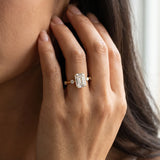 Yellow gold Emerald Solitaire Diamond Ring with Bezel Set Side Stones and Prong Setting_15