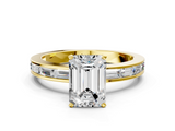 Yellow gold Emerald Solitaire Diamond Ring with Channel-Set Baguette Band and Four-Prong Setting_123