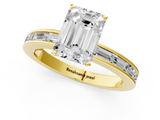 Yellow gold Emerald Solitaire Diamond Ring with Channel-Set Baguette Band and Four-Prong Setting_124