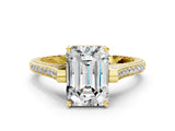 Yellow gold Emerald Solitaire Diamond Ring with Channel Set Band and Bezel Prong Setting_56