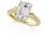 Yellow gold Emerald Solitaire Diamond Ring with Channel Set Band and Bezel Prong Setting_57