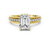 Yellow gold Emerald Solitaire Diamond Ring with Channel Set Band and Six-Prong Setting_48