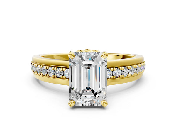 Yellow Gold Emerald Cut Channel Set Solitaire Engagement Ring Setting
