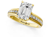 Yellow gold Emerald Solitaire Diamond Ring with Channel Set Band and Six-Prong Setting_49