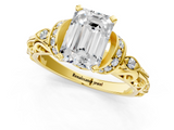 Yellow gold Emerald Solitaire Diamond Ring with Filigree Band and Four-Prong Setting_65