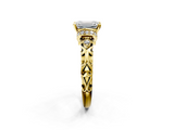 Yellow gold Emerald Solitaire Diamond Ring with Filigree Band and Four-Prong Setting_66