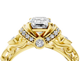 Yellow gold Emerald Solitaire Diamond Ring with Filigree Band and Four-Prong Setting_68