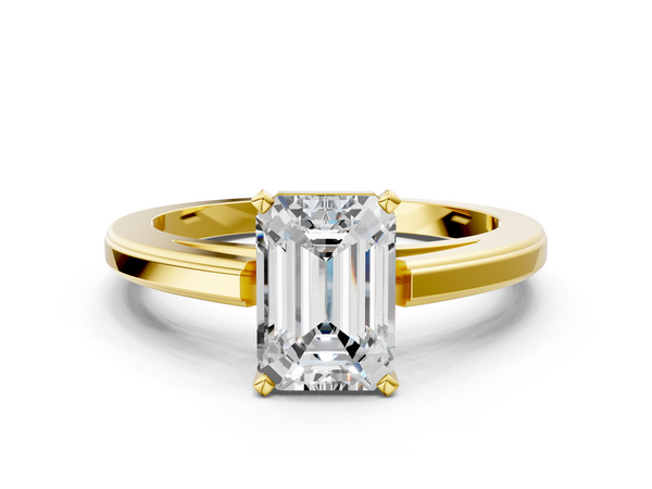 Yellow gold Emerald Solitaire Diamond Ring with Four-Prong Setting and Classic Band