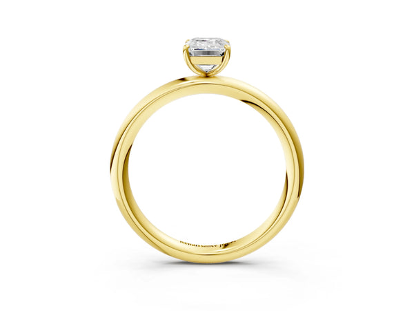 Yellow gold Emerald Solitaire Diamond Ring with Four-Prong Setting on a Plain Band