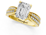 Yellow gold Emerald Solitaire Diamond Ring with Milgrain Pavé Band and Four-Prong Setting_158