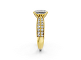 Yellow gold Emerald Solitaire Diamond Ring with Milgrain Pavé Band and Four-Prong Setting_159