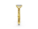 Yellow gold Emerald Solitaire Diamond Ring with Milgrain and Black Enamel X Pattern Band_140