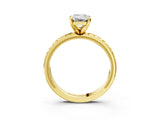 Yellow gold Emerald Solitaire Diamond Ring with Milgrain and Black Enamel X Pattern Band_141
