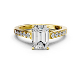 Yellow gold Emerald Solitaire Diamond Ring with Pavé Band and Four-Prong Setting_129