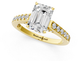 Yellow gold Emerald Solitaire Diamond Ring with Pavé Band and Four-Prong Setting_130