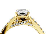 Yellow gold Emerald Solitaire Diamond Ring with Pavé Band and Four-Prong Setting_133